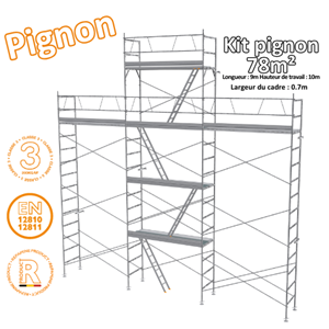 Kit échafaudage PIGNON 78m² cadres en 0.7m acier peint