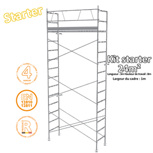 Kit échafaudage STARTER 24m² cadres en 1m acier galvanisé 
